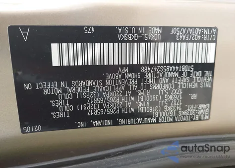 2005 Toyota Sequoia Sr5 V8 from USA, damaged, VIN 5TDBT44A85S247488